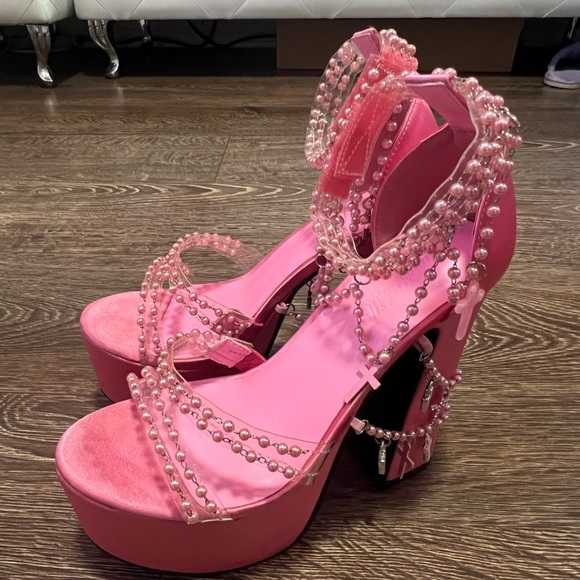 Sugar Thrillz Shoes - Barbie pink dollskill holy revelation beaded platform heels
